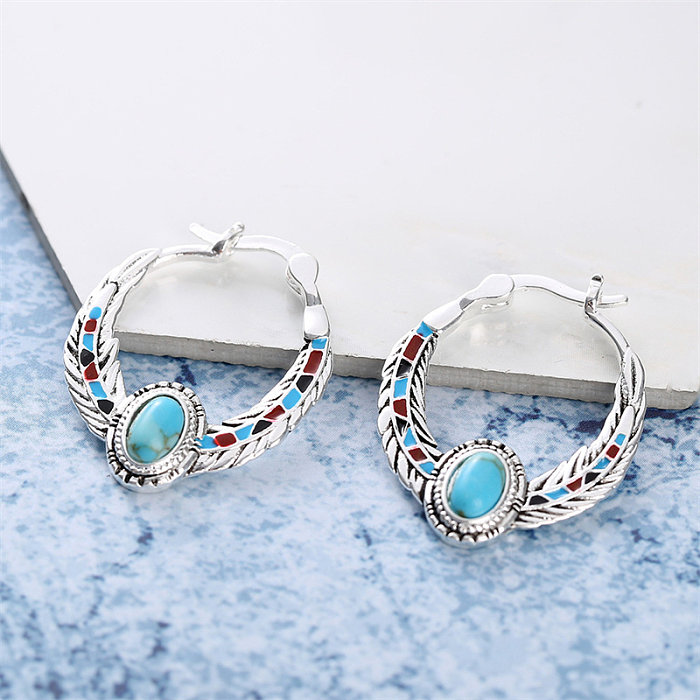 antique silver plated earrings with natural gemstone for women