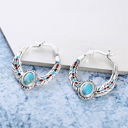 antique silver plated earrings with natural gemstone for women