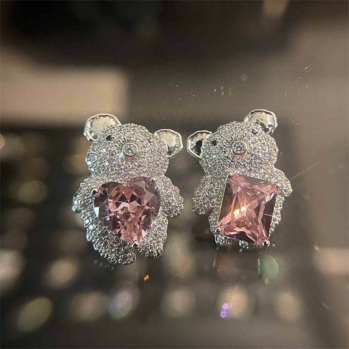 Cute Citrine Diamond Bear Earrings for Women
