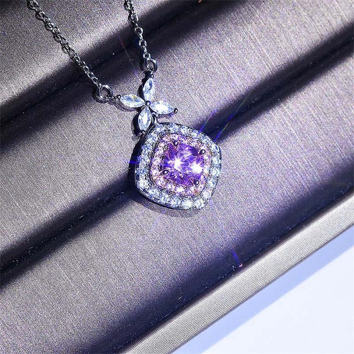 cute square rose quartz 950 platinum necklaces for women