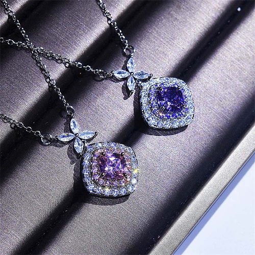 cute square rose quartz 950 platinum necklaces for women