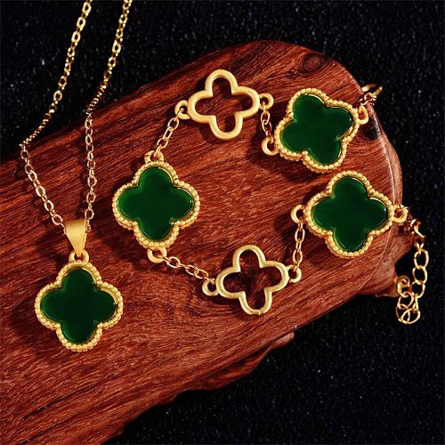 Halskette und Armband in Gold laminiert mit natürlichem Smaragd für Damen