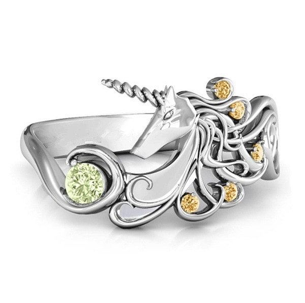 Anéis de unicórnio de diamante e safira personalizados para mulheres