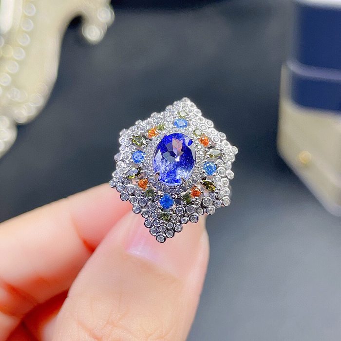 Anéis ajustáveis ​​de diamante de safira natural de luxo para mulheres
