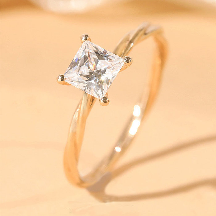 anéis de luxo em ouro 18k com diamante quadrado para mulheres