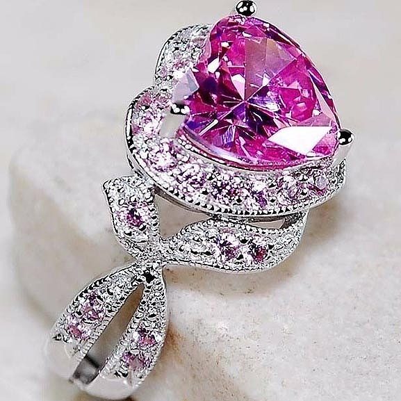 fashion diamond rose quartz heart rings for women
