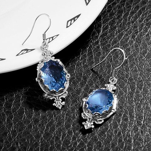 silver plated natural topaz cute earrings for women