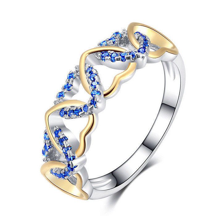 gold plated heart rings with colored zirconia for women