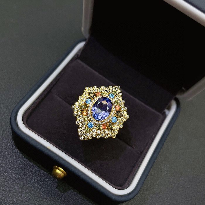 bagues réglables en diamant saphir naturel de luxe pour femmes