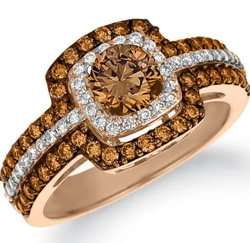 خاتم أزياء من الذهب الوردي عيار 14 قيراط مرصع بالألماس للنساء - Jewenoir