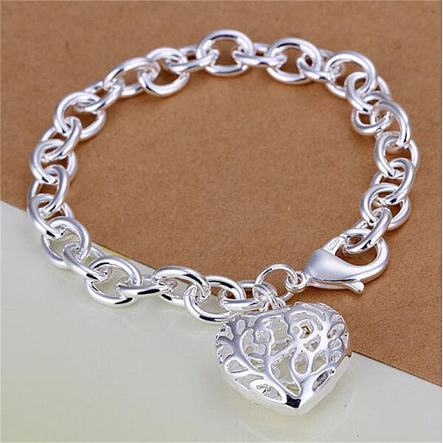 pulseiras de coração banhadas a prata moda simples para mulheres