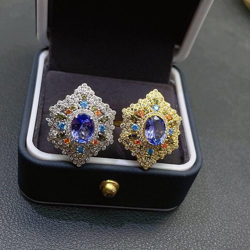 Anillos ajustables de diamantes de zafiro natural de lujo para mujer.