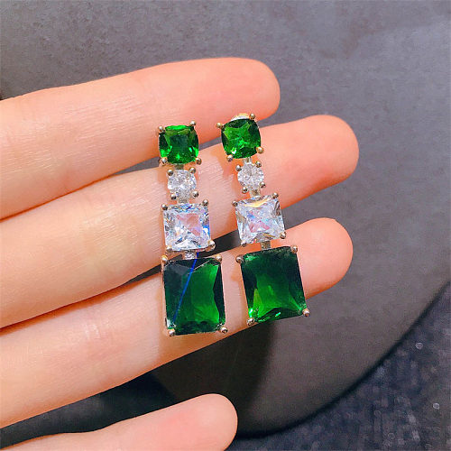 Simple Square Emerald Zircon Stud Earrings for Women