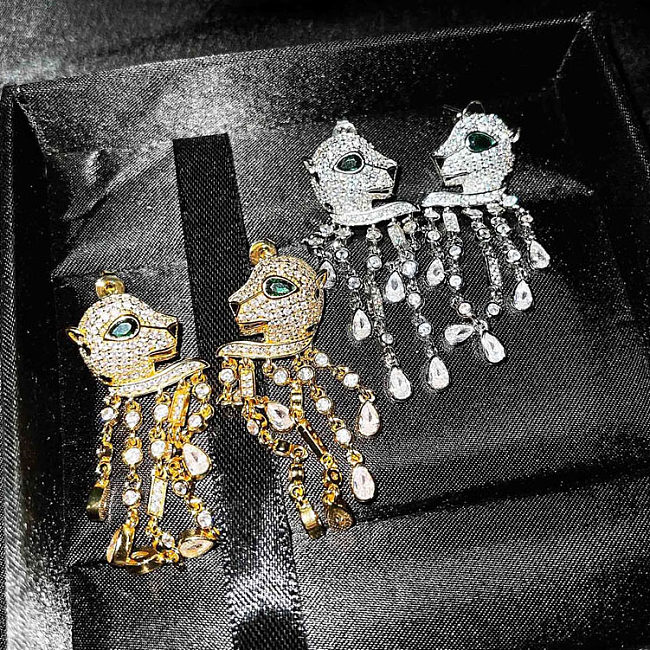 lindos aretes de leopardo de diamantes para mujer
