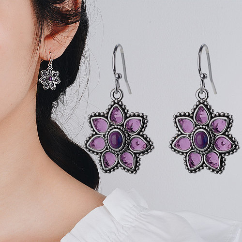 boucles d'oreilles fleur d'améthyste antiques pour femmes