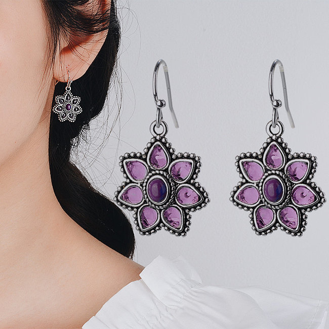 antique amethyst flower earrings for women