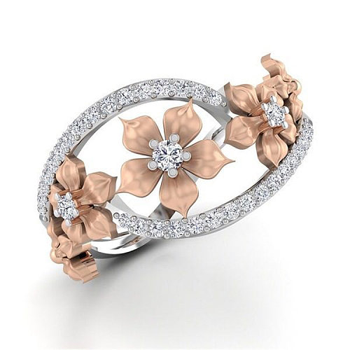lindos anéis de diamante de flor de ouro rosa para mulheres