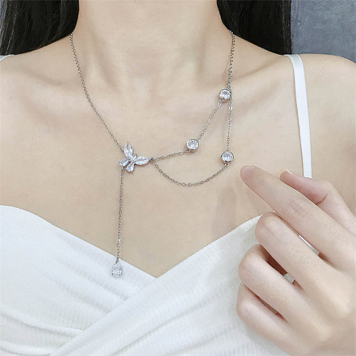 lindos colares de borboleta de diamante para mulheres