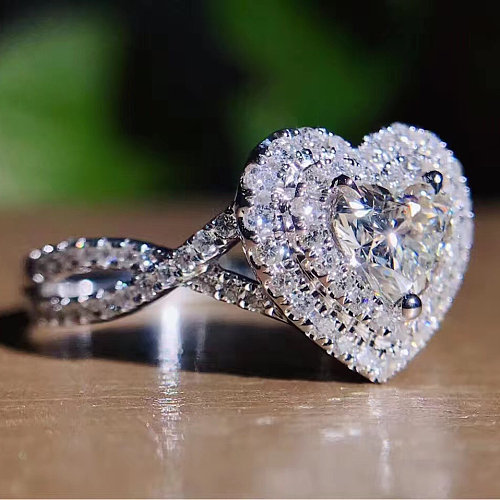 anillos de moda de corazón de diamante de lujo para mujer
