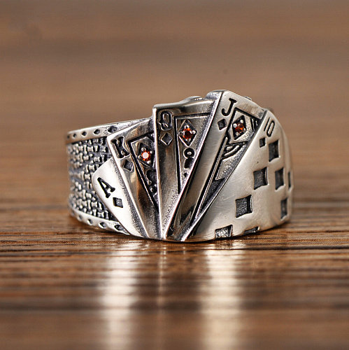 Anéis ajustáveis ​​de pôquer folheado a prata antigo moda masculina