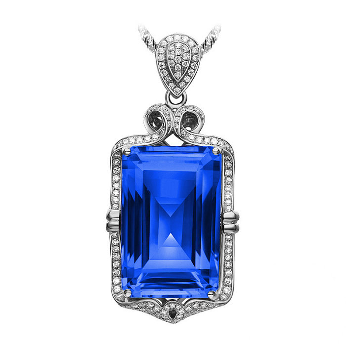 Luxury Square Sapphire 18k Gold Plated Simple Necklaces for Women