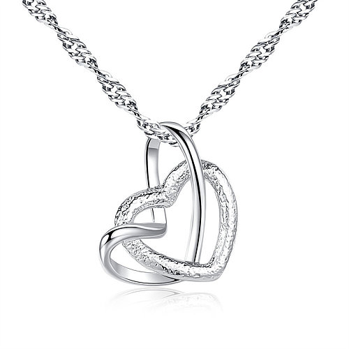 lindos colares de coração duplo banhados a prata para mulheres