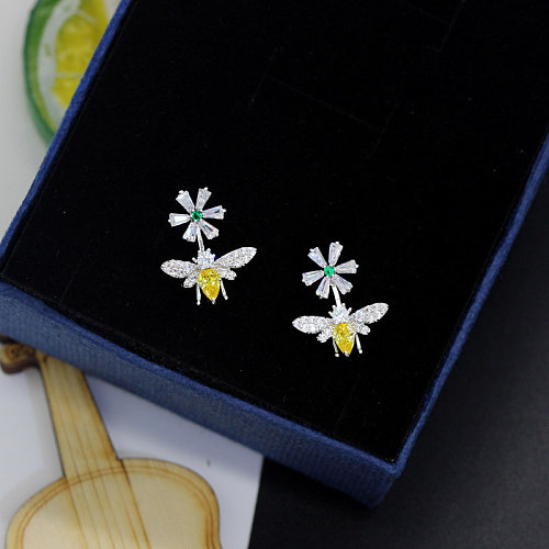 Pendientes de flores de cristal de moda simple para mujer