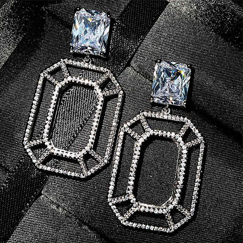 Brincos de diamante de água-marinha moda simples para mulheres