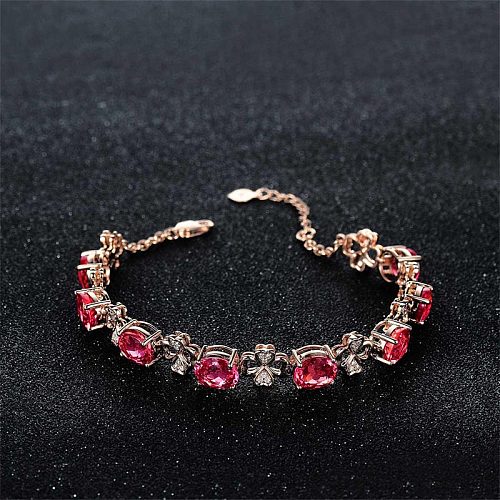 Red Crystal Ruby Four Leaf Clover 18k Rose Gold Pretty Bracelets for Women