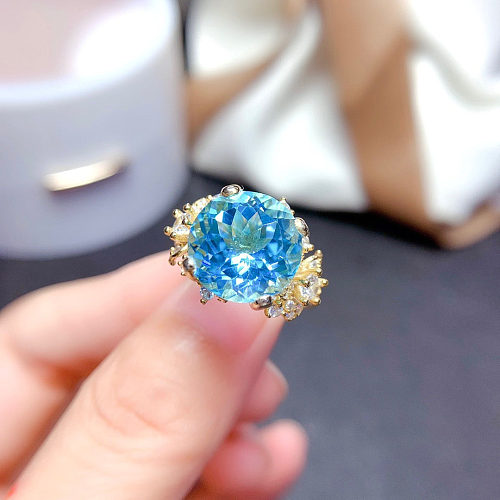 beautiful 18k gold plated aquamarine fashion rings for women