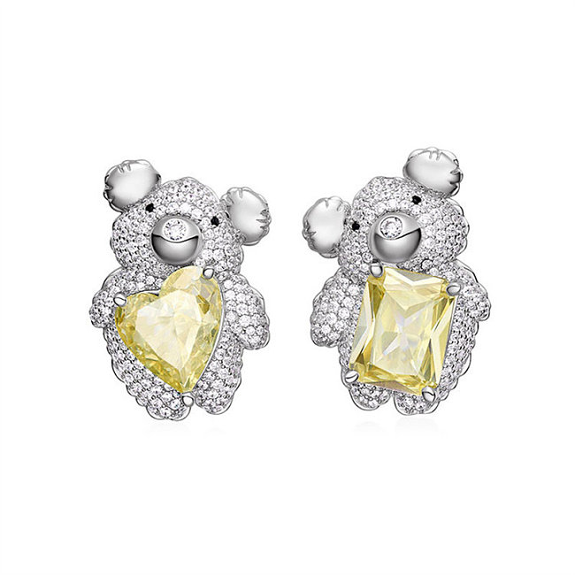 Boucles d'oreilles mignonnes d'ours de diamant de citrine pour des femmes