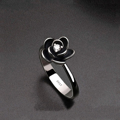 anéis de flores banhados a prata moda simples para mulheres
