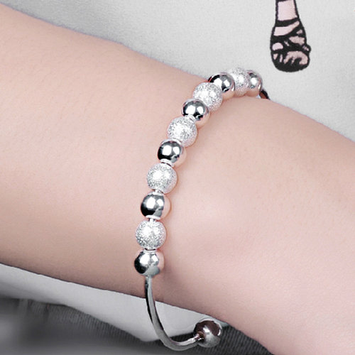 simple silver plated bracelets with balls for women