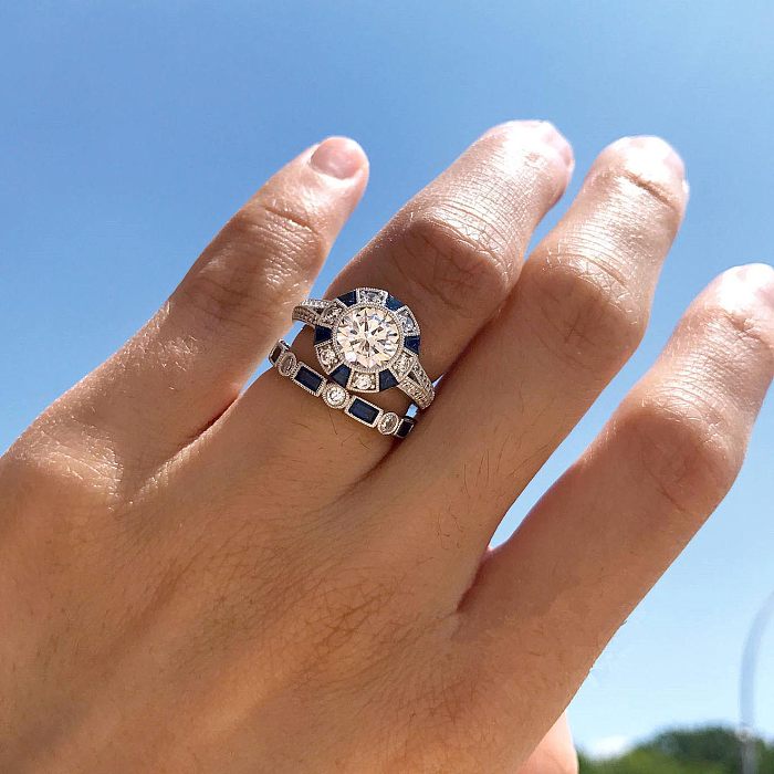 anillos de compromiso de diamantes cuadrados para mujer - Jewenoir