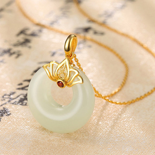 einfache Halsketten aus weißer Jade mit Gold für Frauen