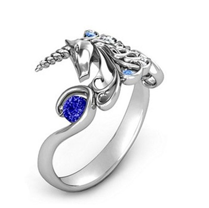 Personalized Diamond Sapphire Unicorn Rings for Women