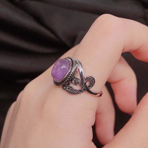 antique silver plated rings with amethyst for women