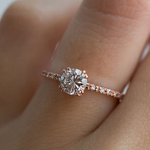 anillos de oro rosa de diamantes de moda simple para mujer