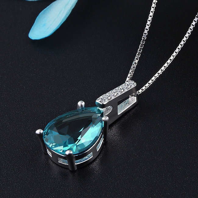 Simple Silver Plated Aquamarine Necklaces for Women
