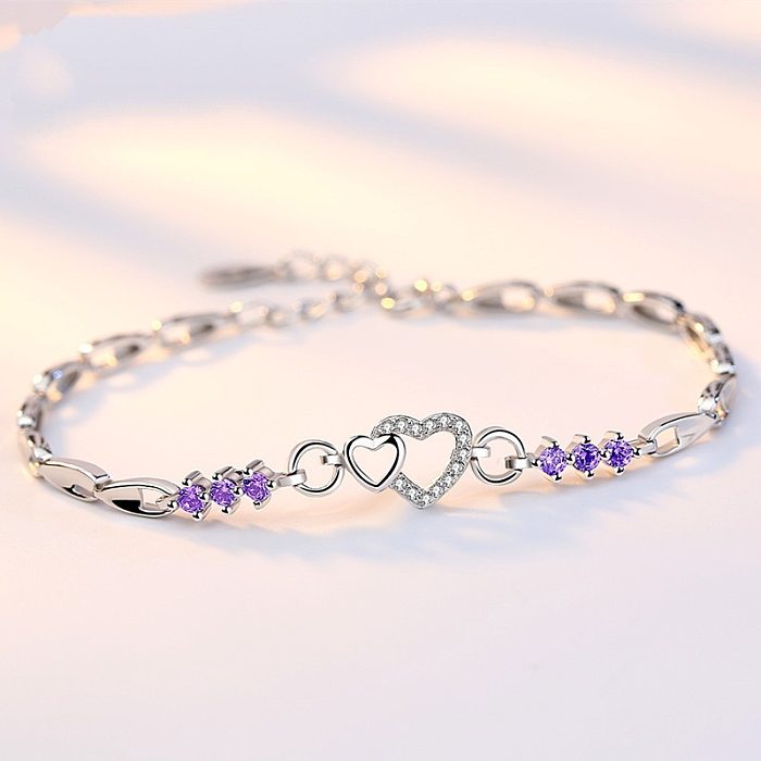 bracelets de coeur en argent de mode simple pour les femmes