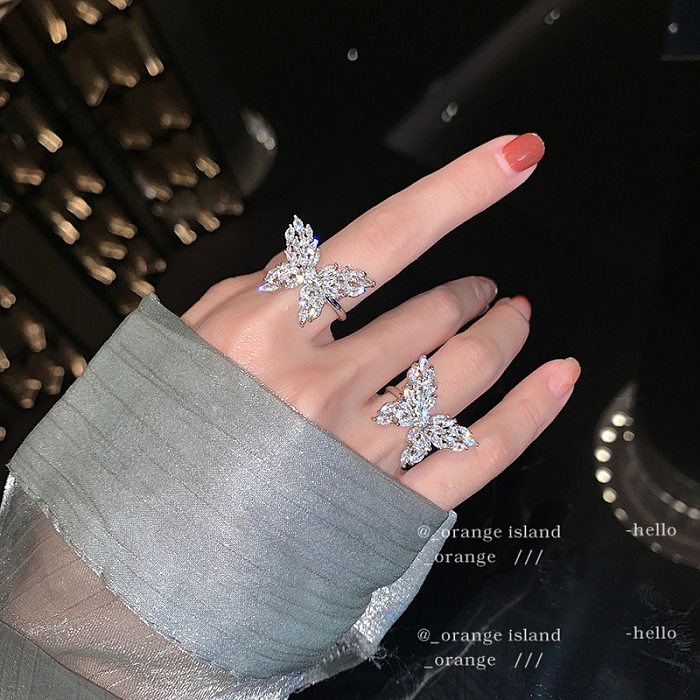 anéis ajustáveis ​​​​de borboleta de diamante para mulheres