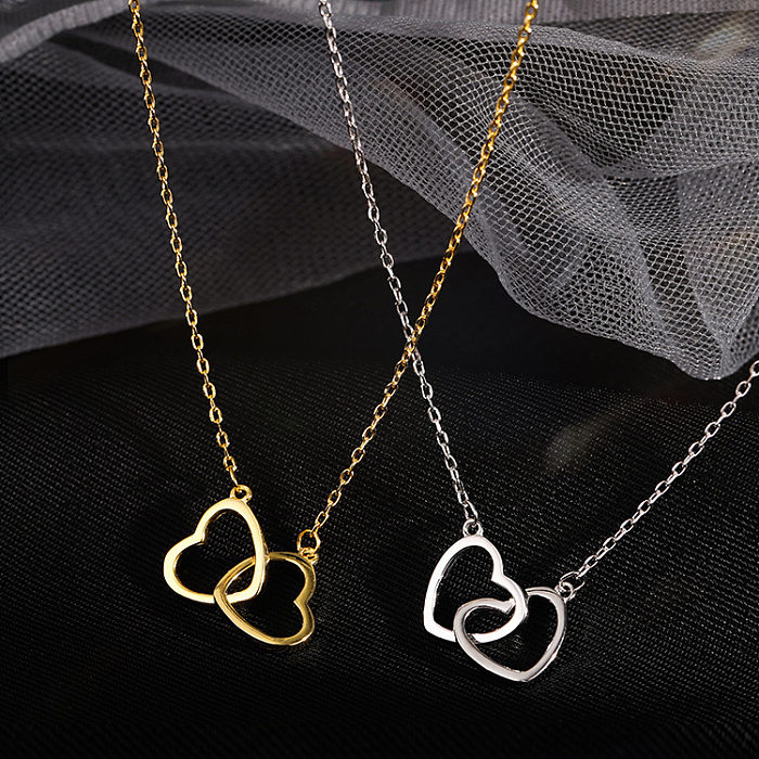 Collares de corazón doble de moda simple para mujer