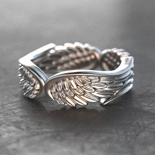 antique silver angel wings rings for women