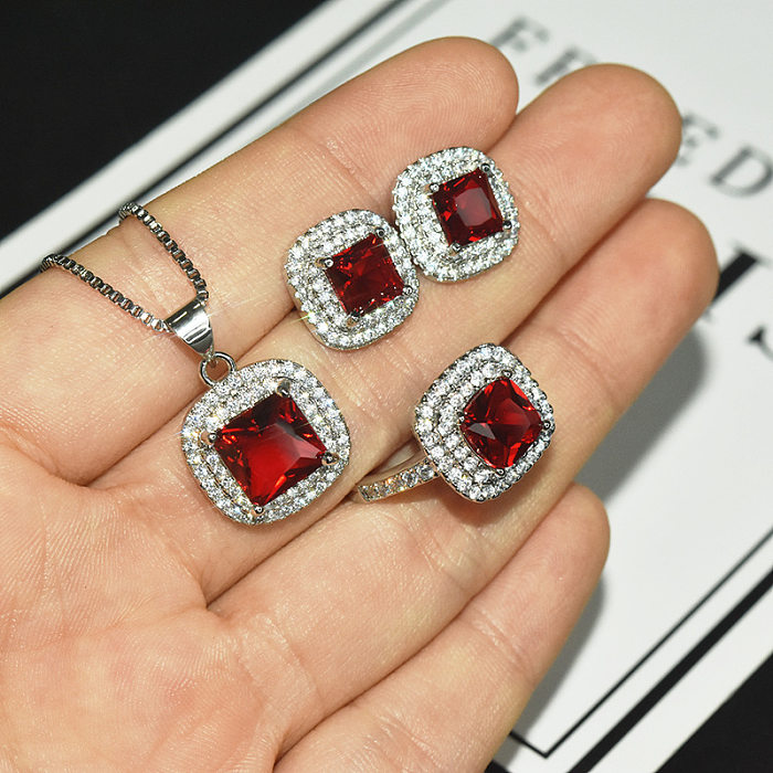 Conjunto de pendientes de anillo de collar de cristal de moda para mujer