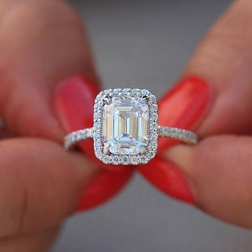 lindos anillos de moda de diamantes cuadrados para mujer