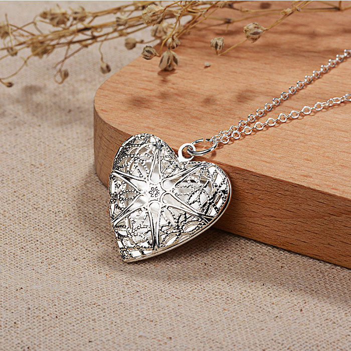 colares de coração de moda de prata para mulheres