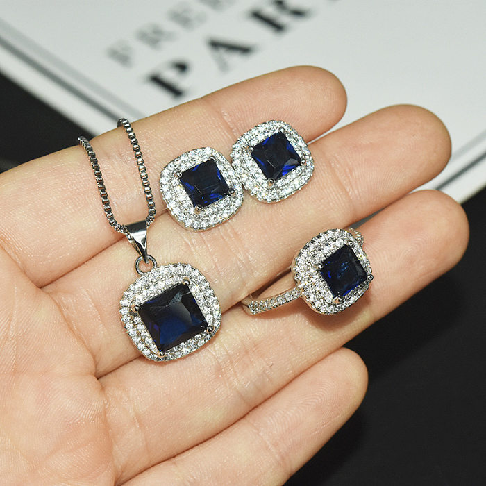 Conjunto de brincos de anel de colar de cristal moda feminina