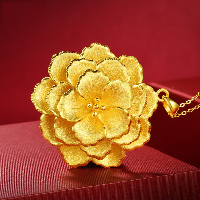 Bonitos collares de flores chapados en oro para mujer.