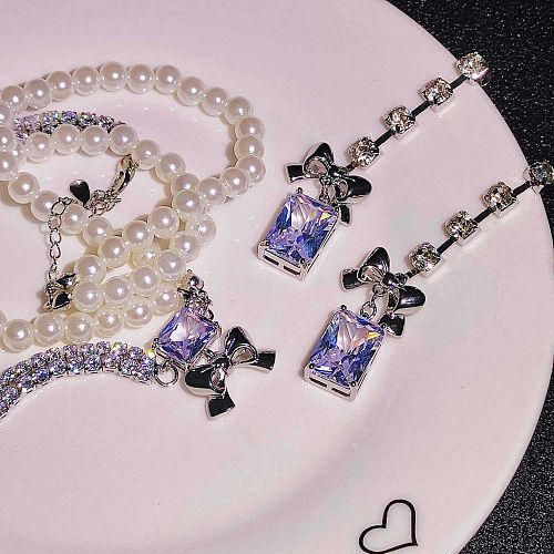 Conjunto de collar y aretes de perlas de diamantes de moda para mujer