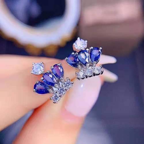 Boucles d'oreilles mignonnes de couronne bleue de mode pour des femmes